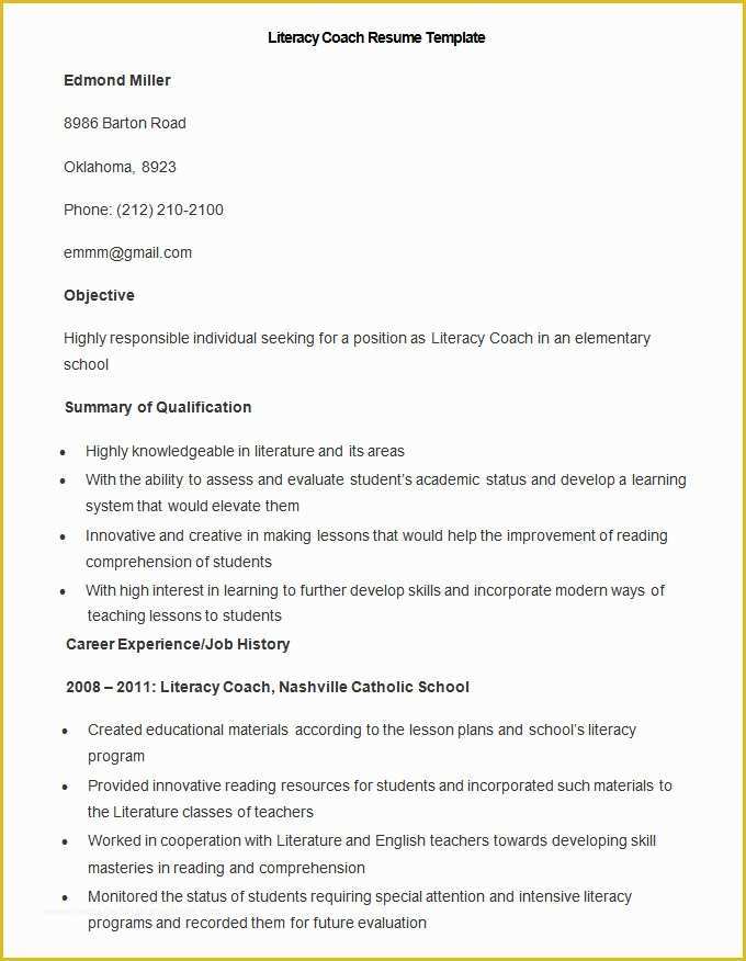 Free Coaching Resume Templates Of Resume Templates – 127 Free Samples Examples & format