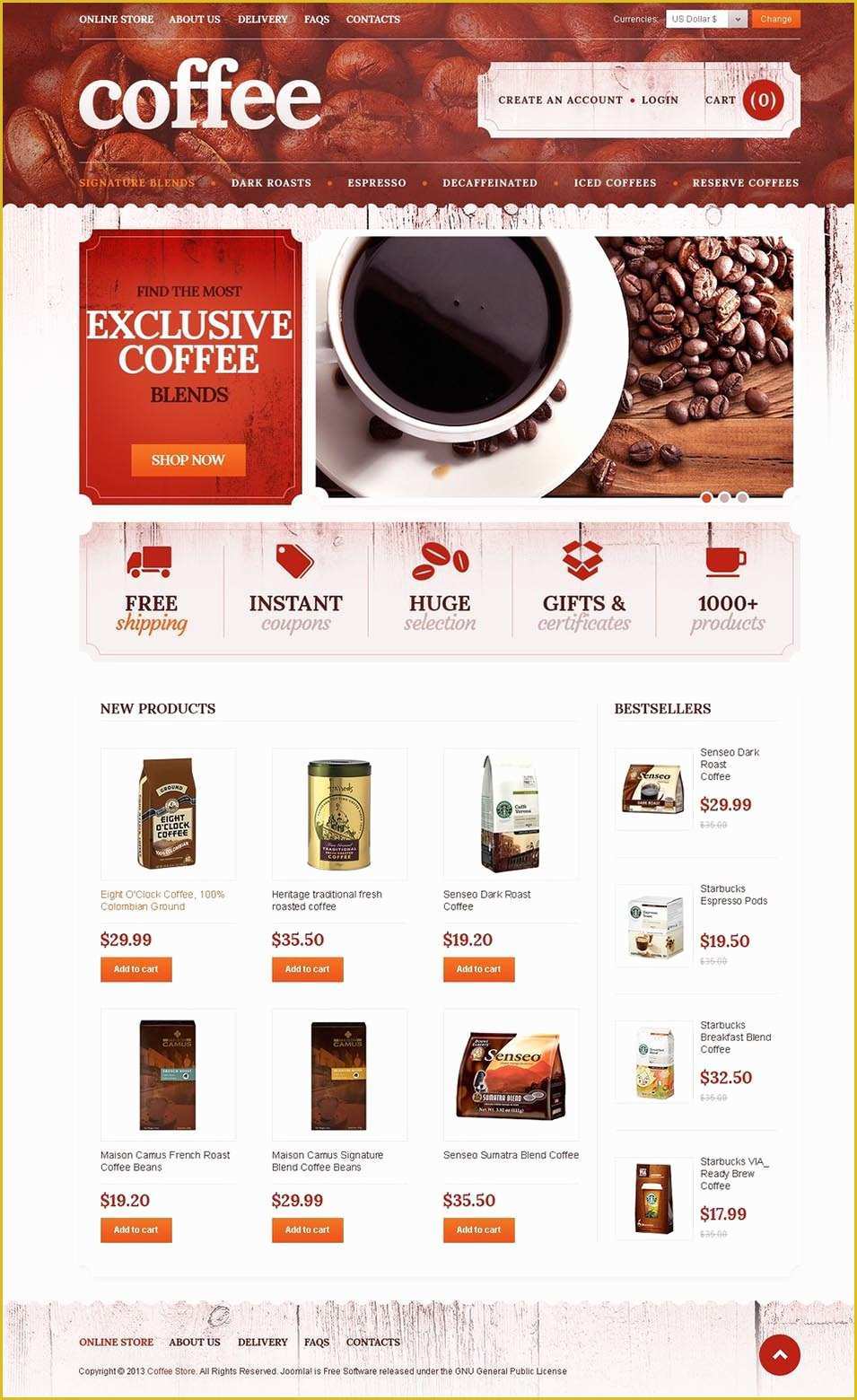 Free Coffee Website Templates Of Coffee Shop Virtuemart Website Templates & themes Free
