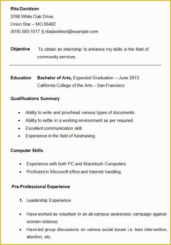 Free College Resume Templates Of 10 College Resume Template Sample Examples