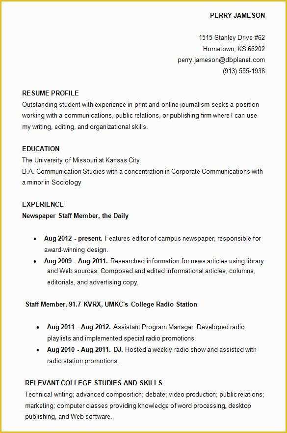 Free College Resume Templates Of 10 College Resume Template Sample Examples