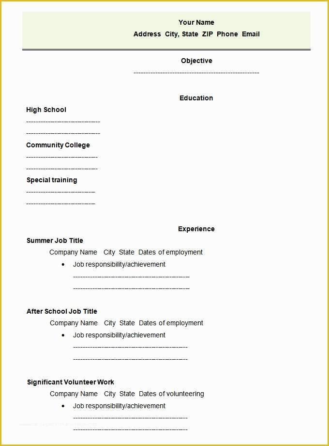 Free College Resume Templates Of Blank Resume Worksheet for High School Students College
