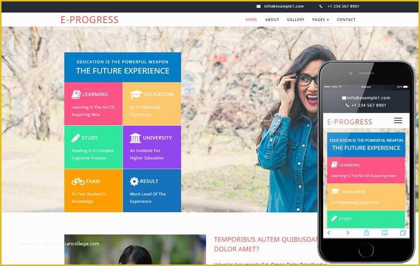 Free College Website Templates Of E Progress An Education Category Bootstrap Responsive Web