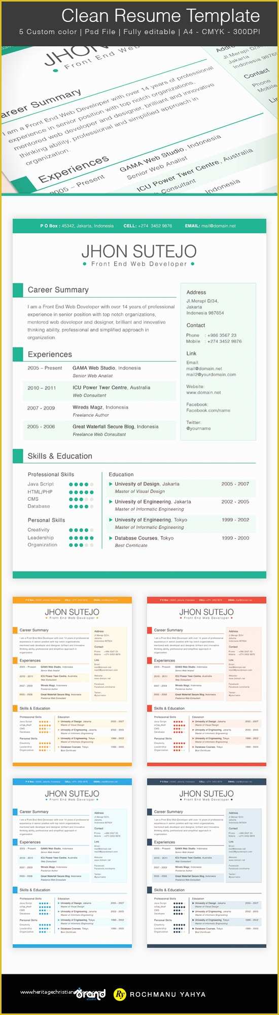 Free Colorful Resume Templates Of Free Clean Resume Template 5 Colors