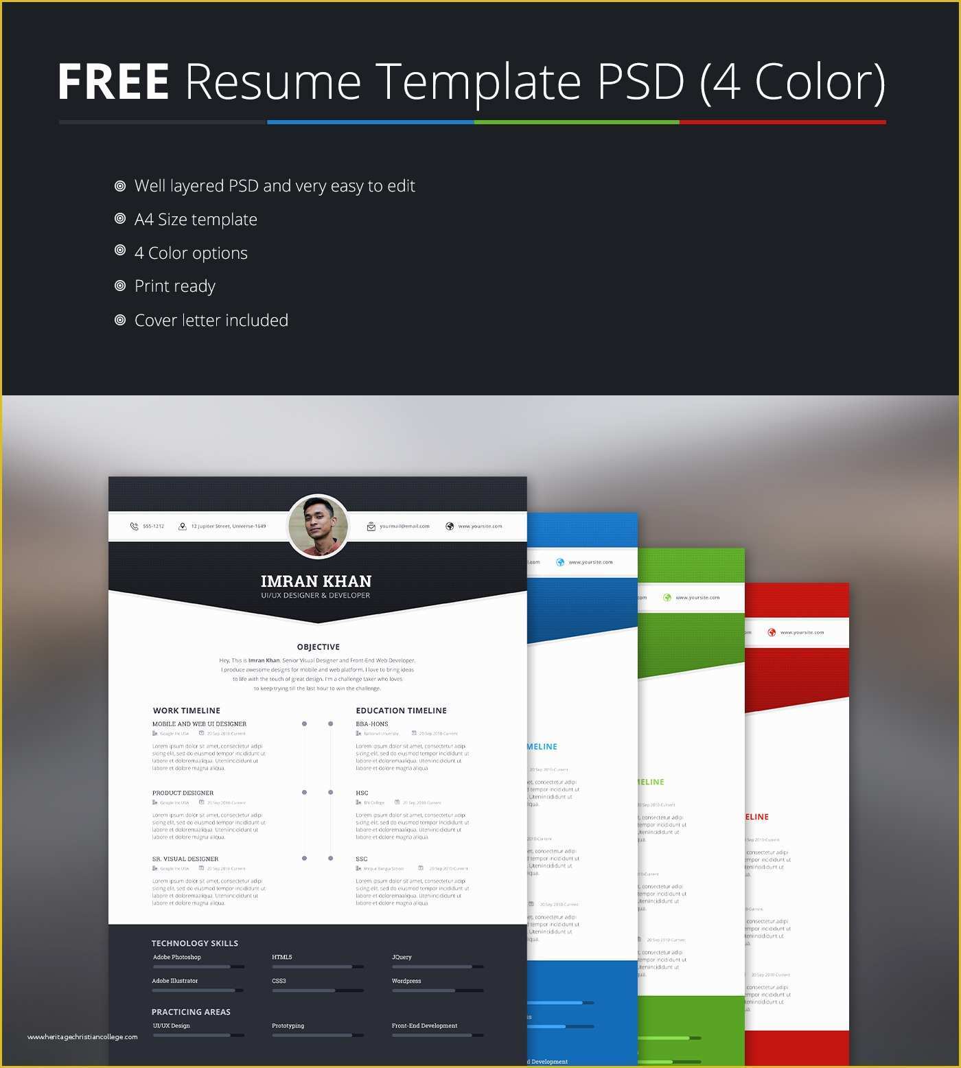 Free Colorful Resume Templates Of Free Psd Resume Template In Four Colors