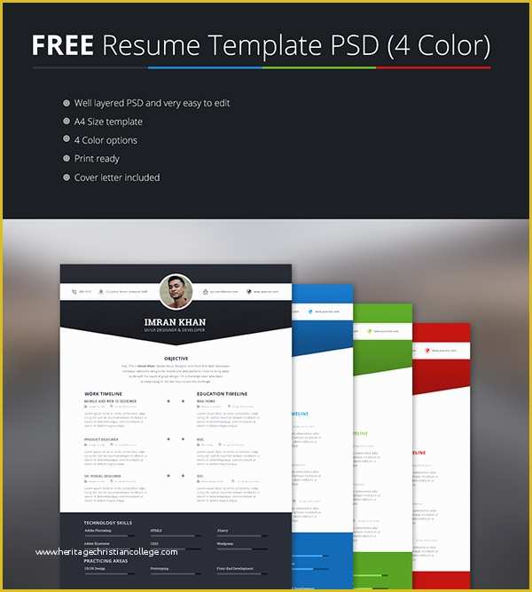 Free Colorful Resume Templates Of Free Resume Template Psd 4 Colors On Behance