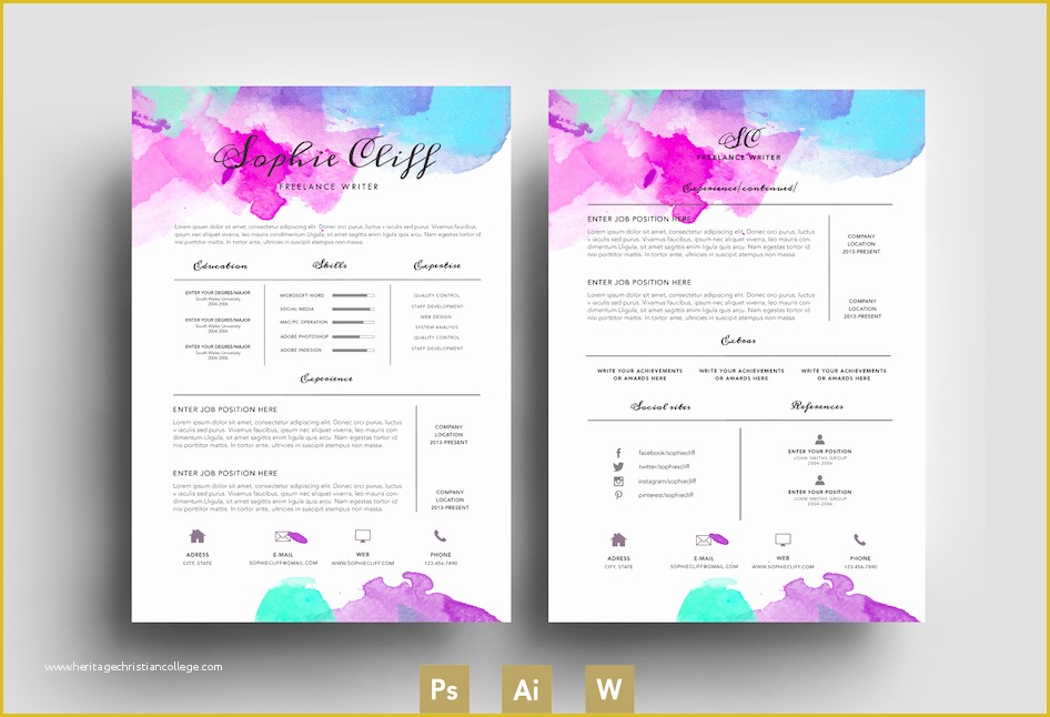Free Colorful Resume Templates Of Water Color Resume Template Psd Resume Templates On