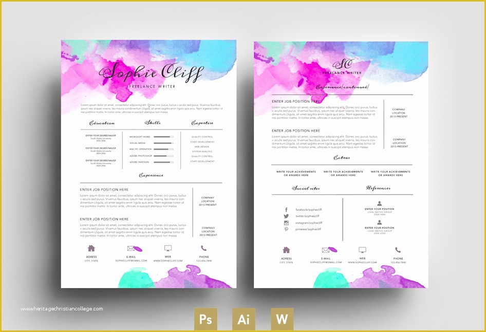 Free Colorful Resume Templates Of Water Color Resume Template Psd Resume Templates On