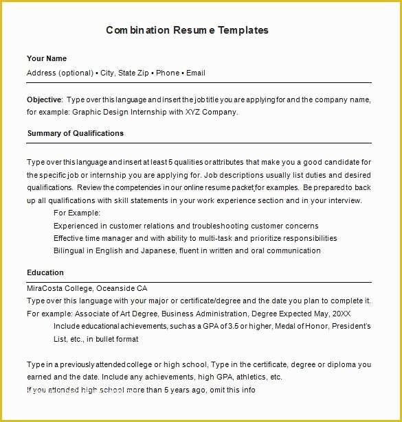 Free Combination Resume Template Of Bination Resume Template – 6 Free Samples Examples