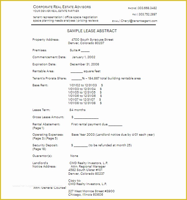 Free Commercial Lease Abstract Template Of 75 Lease Templates Free Word Pdf Doc formats Download