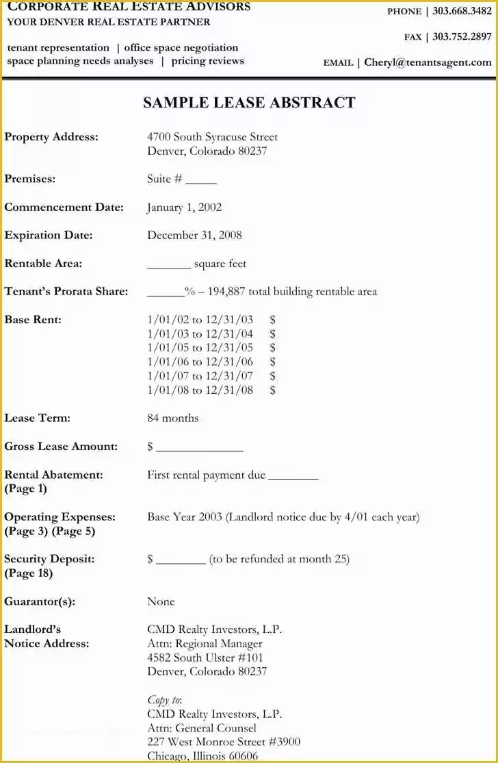 Free Commercial Lease Abstract Template Of Download Lease Template for Free Tidytemplates