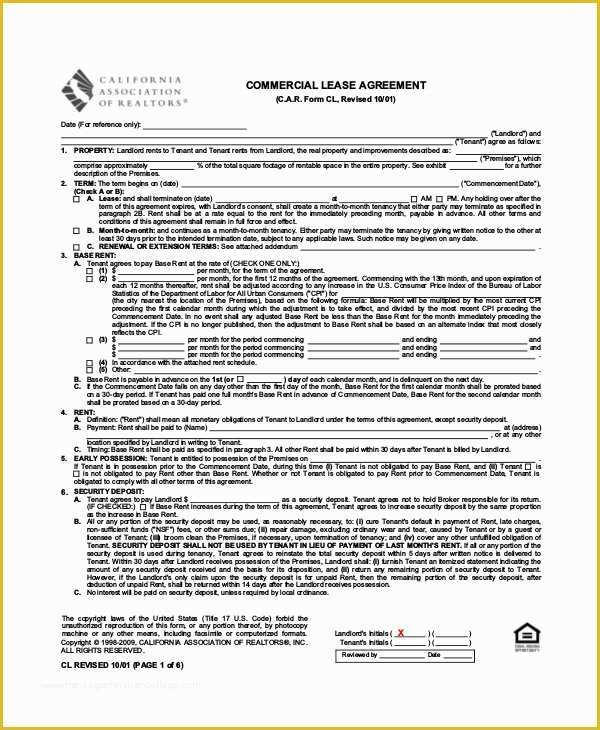 Free Commercial Lease Agreement Template Word Of Ca associat Realtors Lease Agreemen