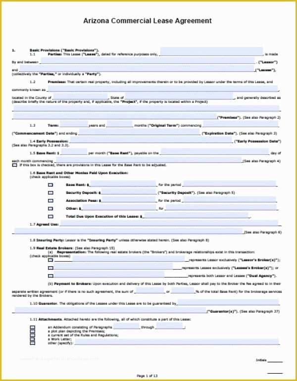 Free Commercial Lease Agreement Template Word Of Free Arizona Mercial Lease Agreement Pdf