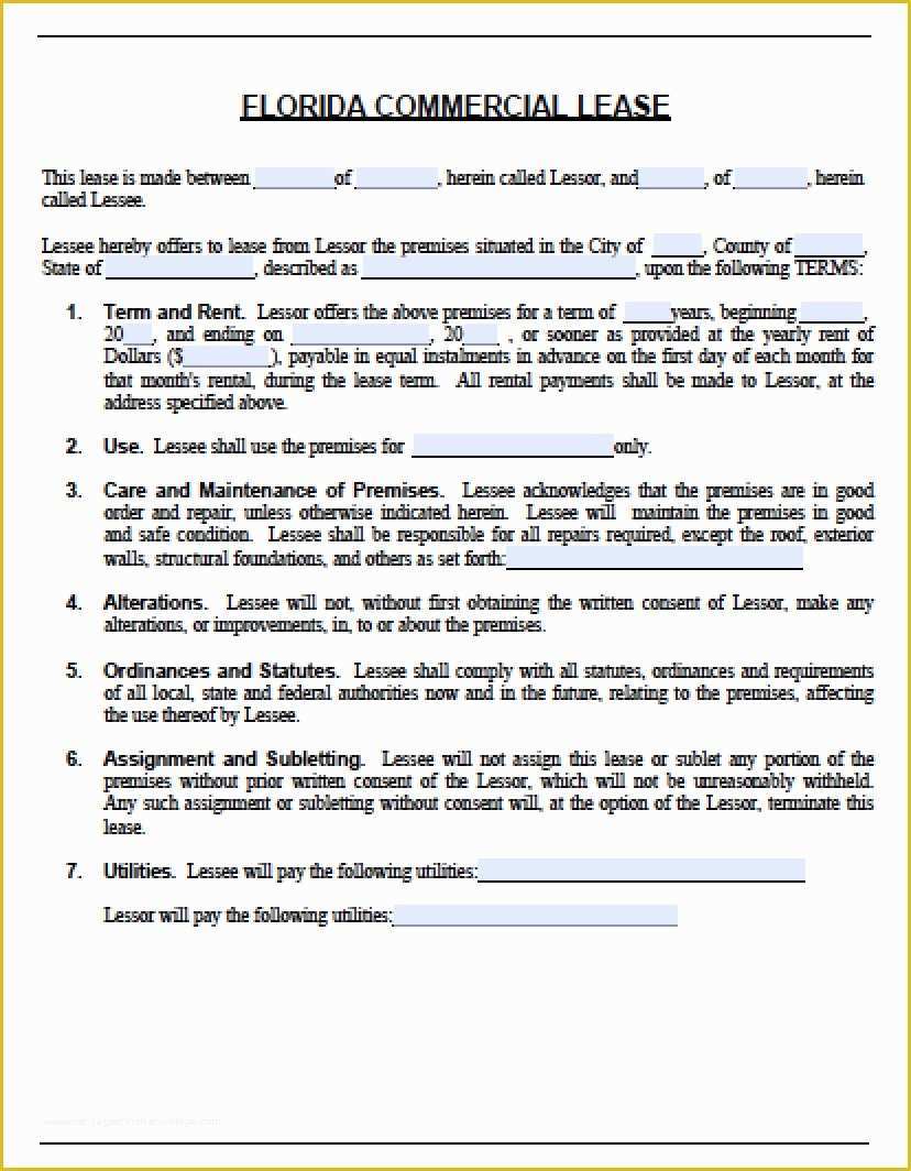 Free Commercial Lease Agreement Template Word Of Free Florida Mercial Lease Agreement Pdf