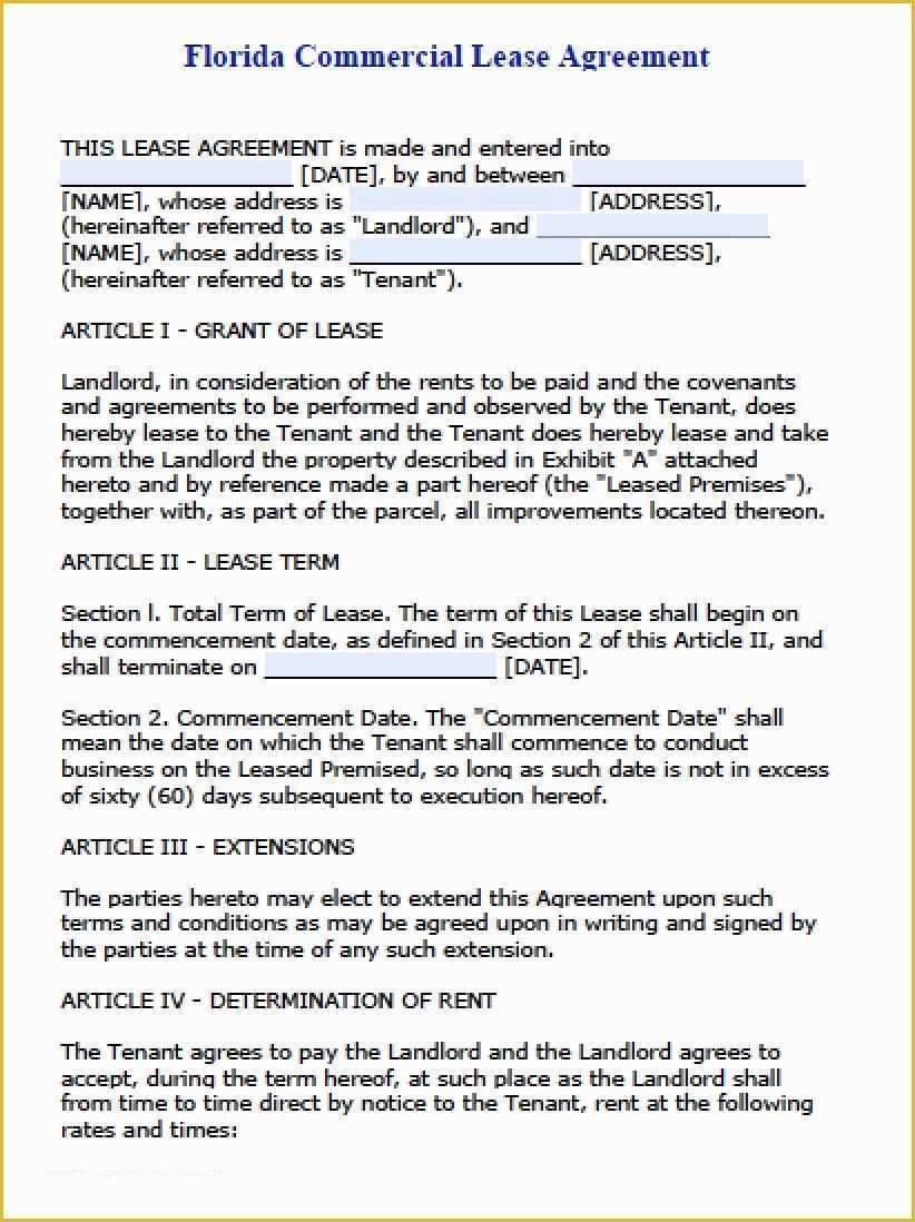 Free Commercial Lease Agreement Template Word Of Free Florida Mercial Lease Agreement Pdf