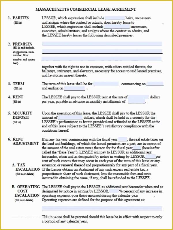 Free Commercial Lease Agreement Template Word Of Free Massachusetts Mercial Lease Agreement Pdf