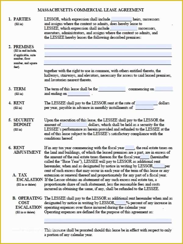 Free Commercial Lease Agreement Template Word Of Free Massachusetts Mercial Lease Agreement Pdf