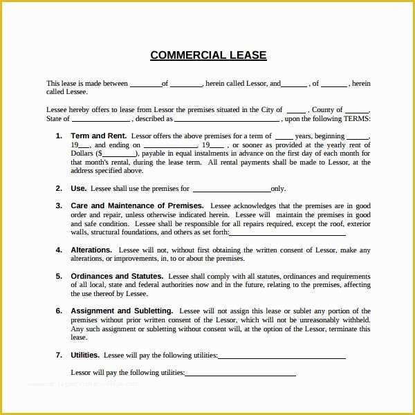 Free Commercial Lease Agreement Template Word Of Sample Mercial Lease Agreement 6 Free Documents