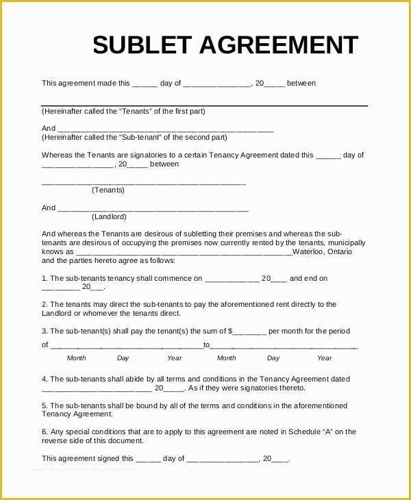 Free Commercial Lease Agreement Template Word Of Sample Sublet Agreement 10 Examples In Pdf Word