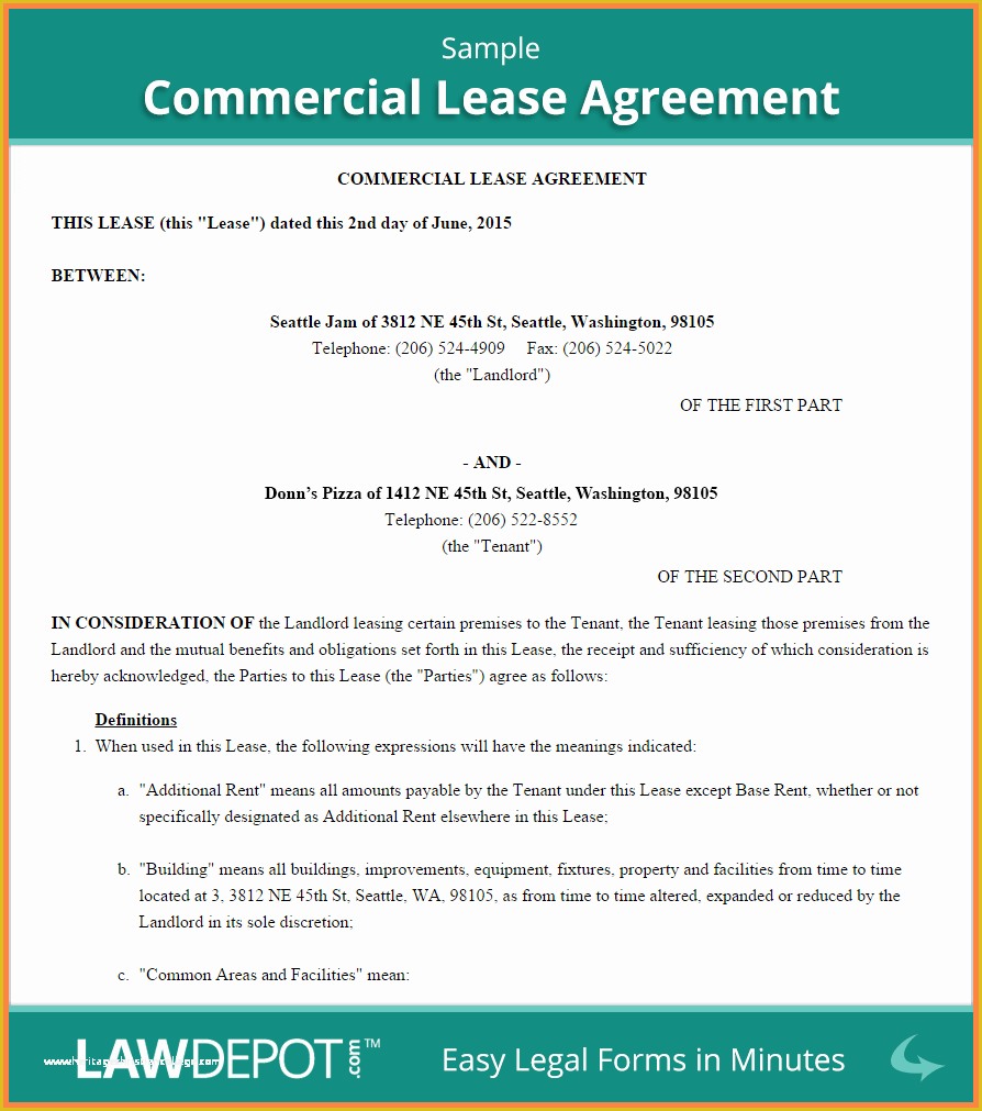 Free Commercial Lease Purchase Agreement Template Of 9 Sample Lease Agreement for Business Premises