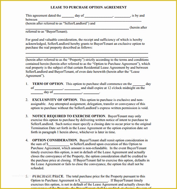 Free Commercial Lease Purchase Agreement Template Of Mercial Lease to Purchase Contract