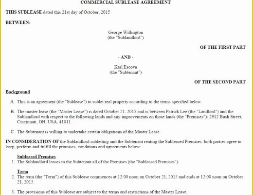 Free Commercial Lease Purchase Agreement Template Of Mercial Sublease Agreement Template Us