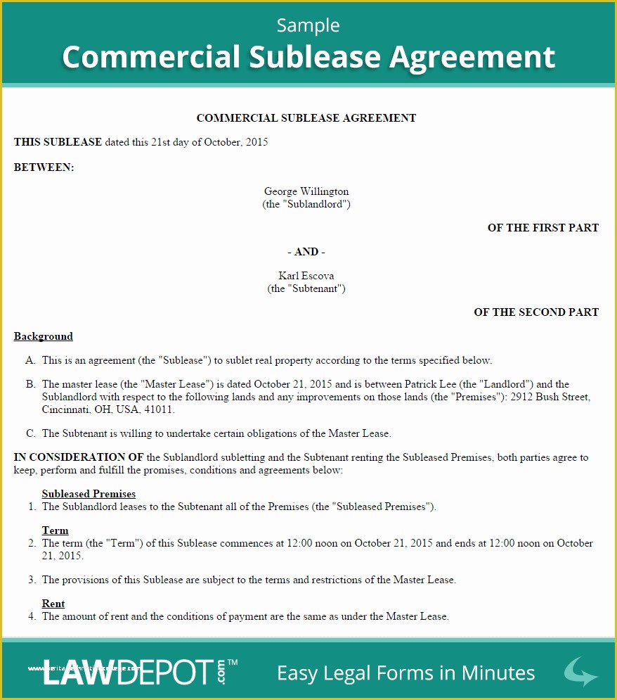 Free Commercial Lease Purchase Agreement Template Of Mercial Sublease Agreement Template Us