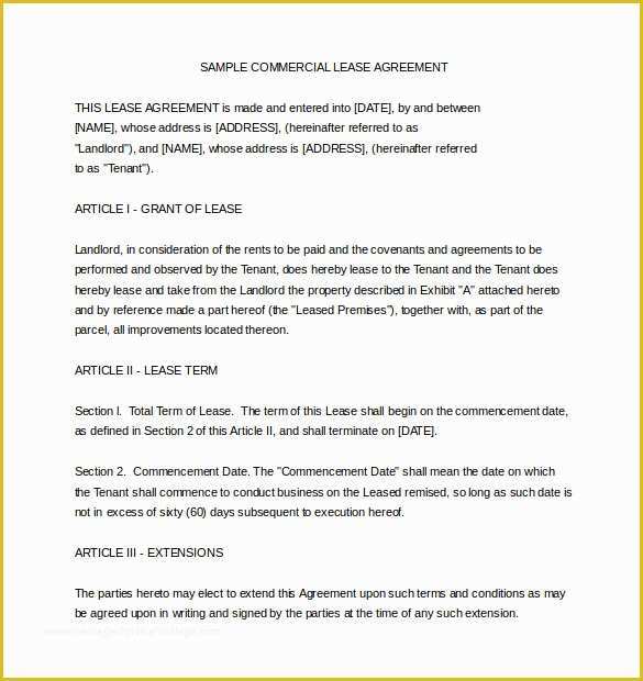 Free Commercial Lease Template Of 16 Lease Agreement Templates – Word Pdf Pages