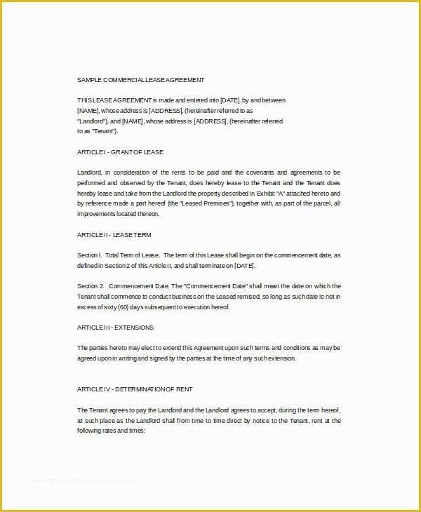 Free Commercial Lease Template Of 7 Mercial Lease Templates Free Sample Example