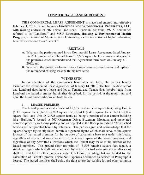 Free Commercial Lease Template Of Standard Lease Agreement Sample 12 Examples In Pdf Word