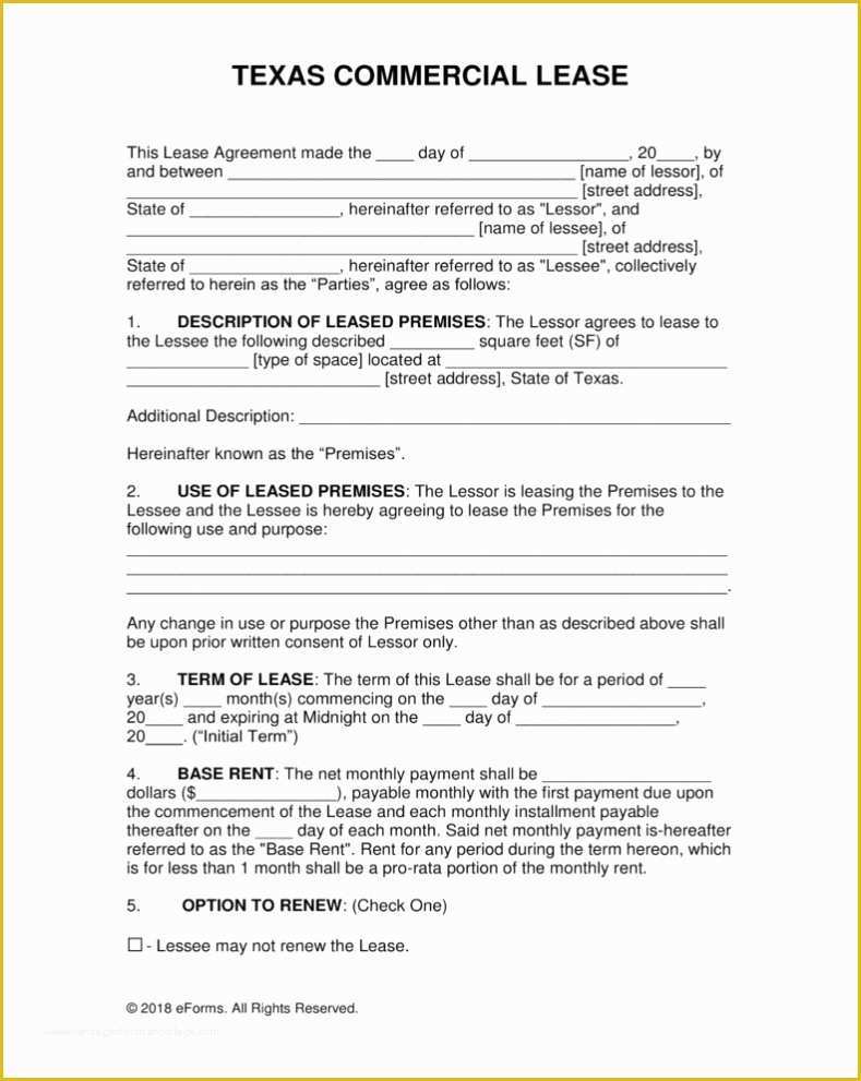 Free Commercial Lease Template Of Tx Lease Agreement