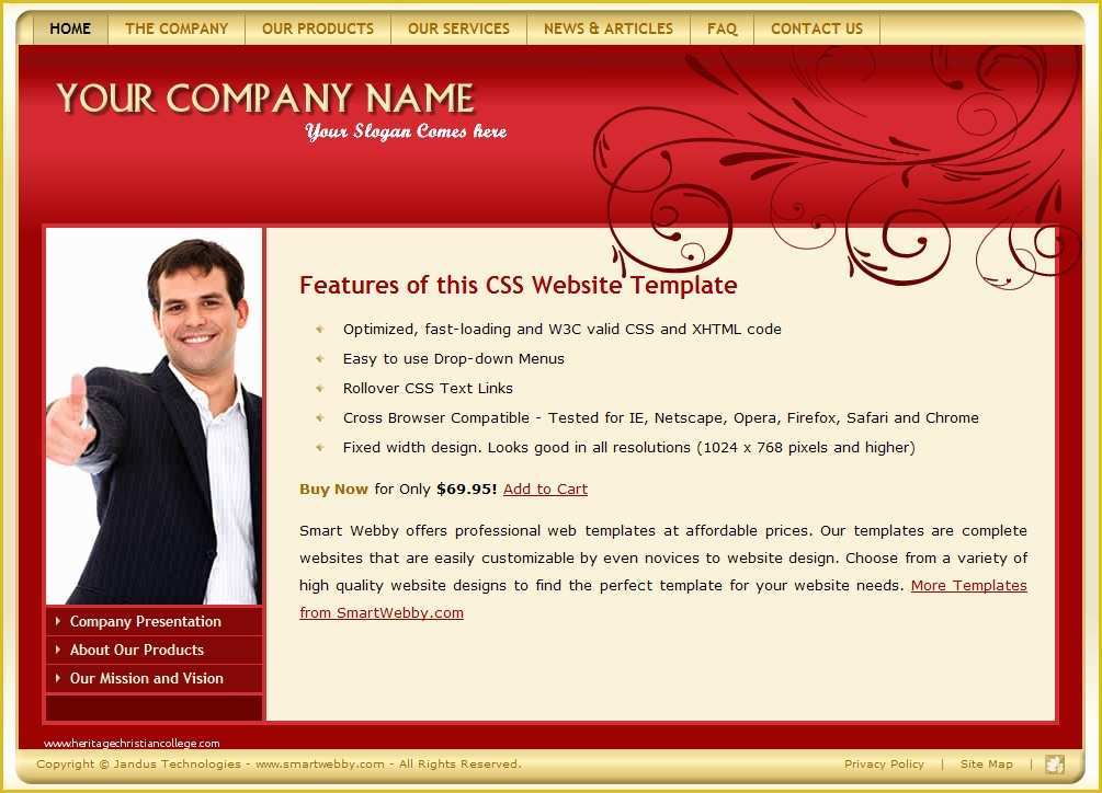 Free Commercial Website Templates Of Red & Gold Template