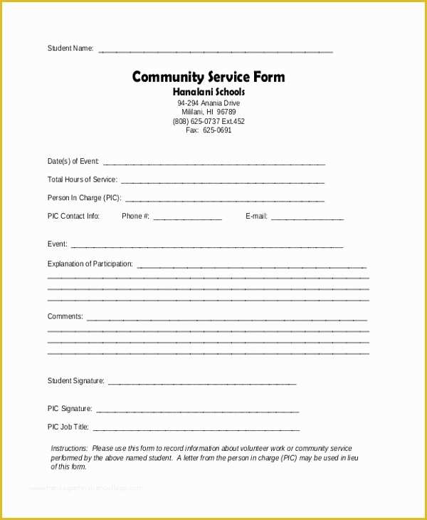 Free Community Service form Template Of Example Free Munity Service form Template – Radiofama