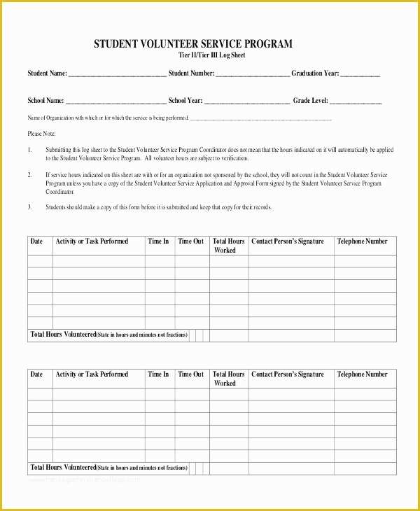 Free Community Service form Template Of Free Download Munity Service Hours form Template