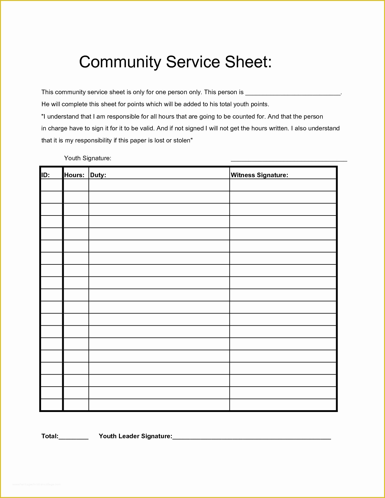 46 Free Community Service Form Template Heritagechristiancollege