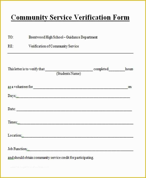 Free Community Service form Template Of Munity Service Verification form Template Templates Data