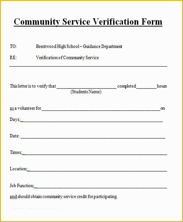 Free Community Service form Template Of Munity Service Verification form Template Templates Data