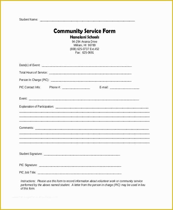 Free Community Service form Template Of Sample Service forms 23 Free Documents In Pdf