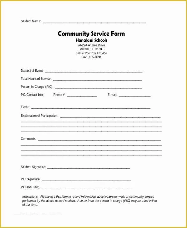 Free Community Service form Template Of Sample Service forms 23 Free Documents In Pdf