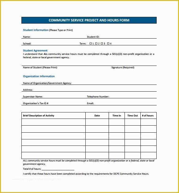 Free Community Service form Template Of Sample Service Hour form 13 Download Free Documents In