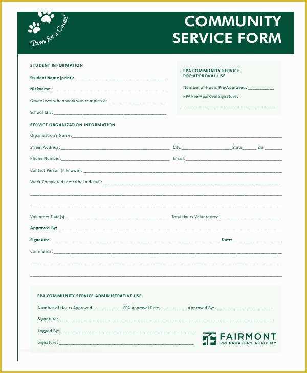 Free Community Service form Template Of Service form Template