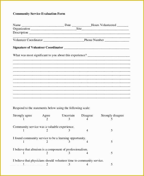 Free Community Service form Template Of Service form Template