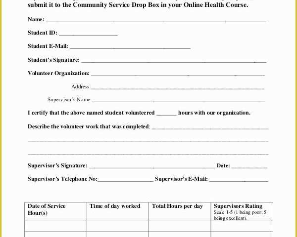 Free Community Service form Template Of Service form Template