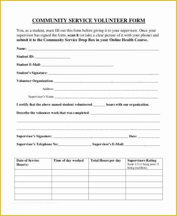 Free Community Service form Template Of Service form Template