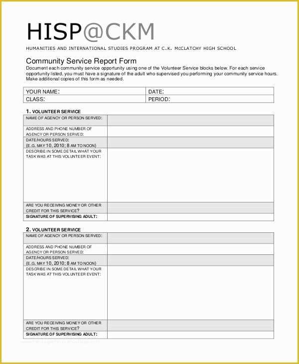 Free Community Service form Template Of Service Report form Template