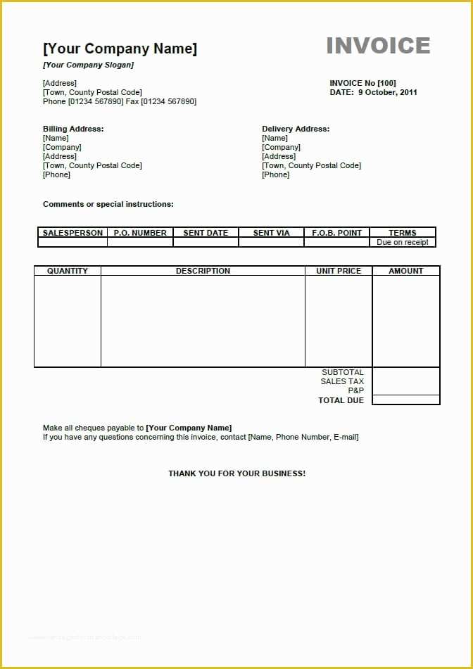 Free Company Invoice Template Of Free Invoice Templates for Word Excel Open Fice
