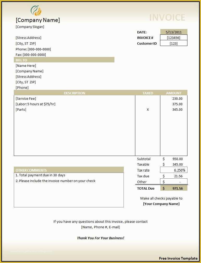 Free Company Invoice Template Of Invoice Template Free Word