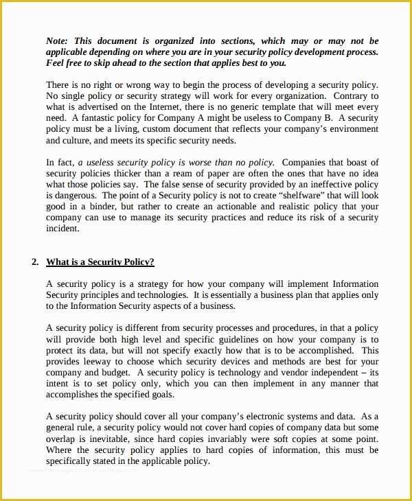 Free Company Policies and Procedures Template Of 10 It Security Policy Templates