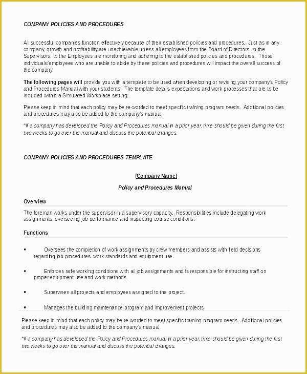 Free Company Policies and Procedures Template Of Free Pany Policies and Procedures Template Sample sop