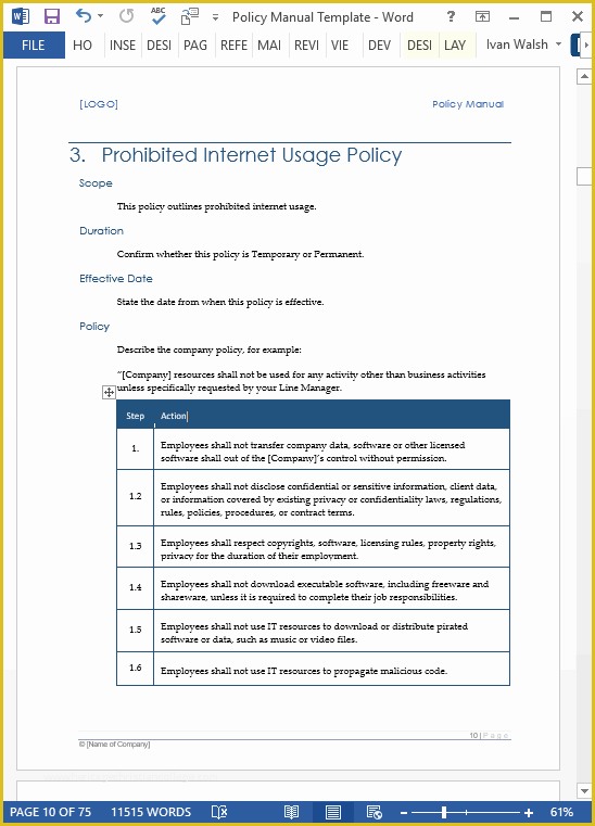 Free Company Policies and Procedures Template Of Pany Policy Manual Template Pccc
