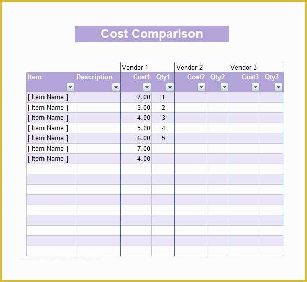 Free Comparison Chart Template Excel Of Vendor Parison Template Excel